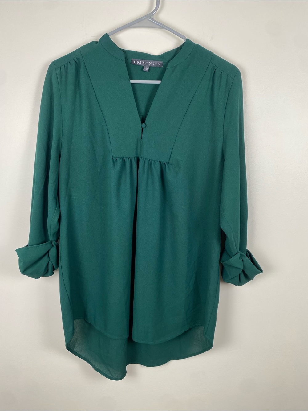 Brixon Ivy Teal Green V-Neck Roll-Sleeve Tunic